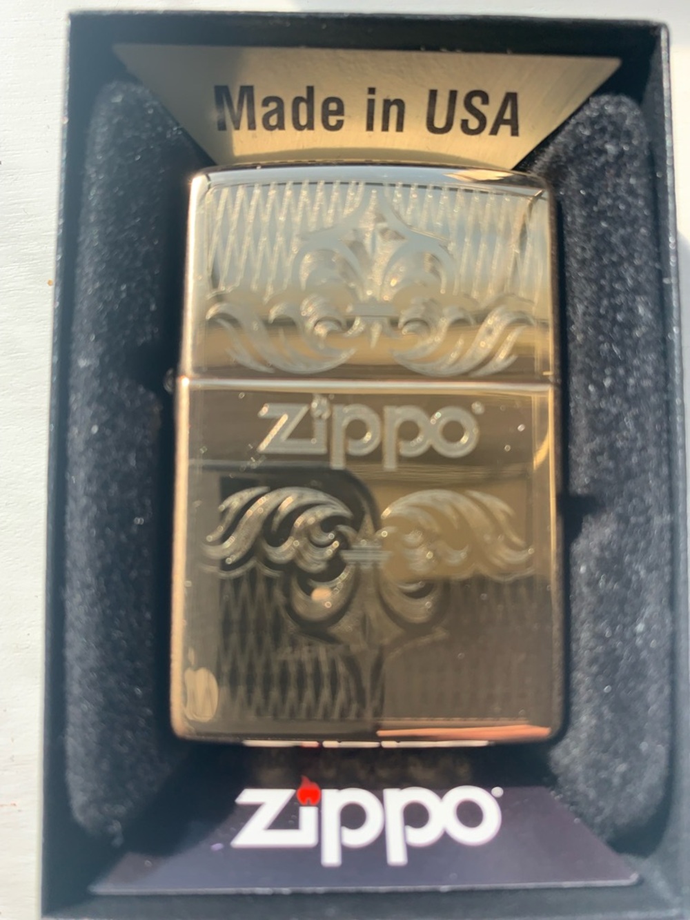 New ZIPPO High Polish Solid Brass “Engraved Elegance And Logo”